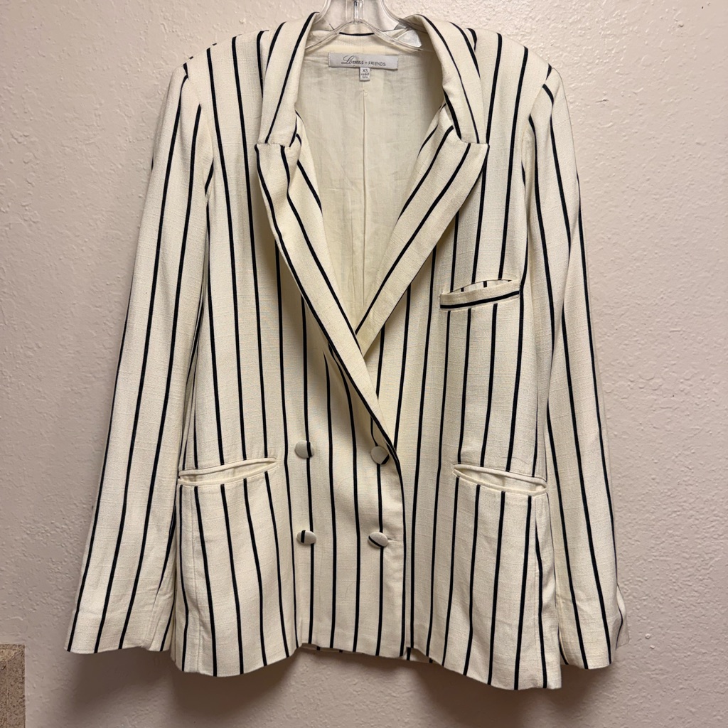 Lovers + Friends Striped Blazer In Cream And Black